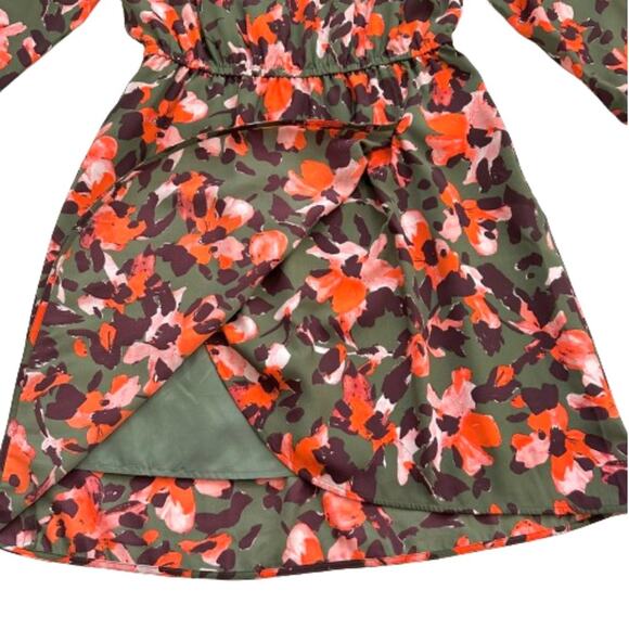 J. Crew Factory Green Orange Floral Long Sleeve Tulip Hem Lined Dress Size 6 - Picture 10 of 12